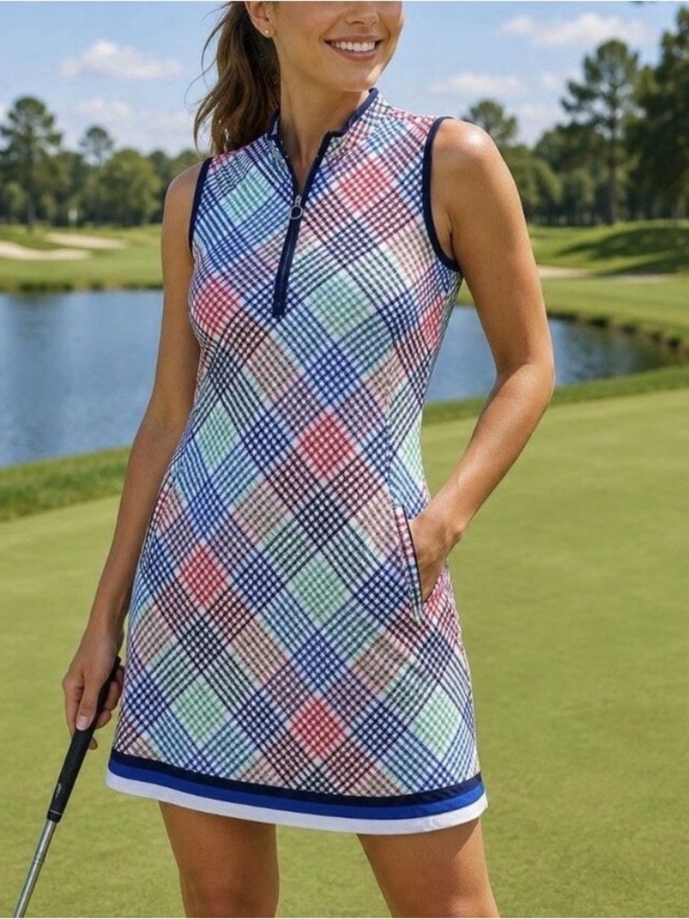 New! Kinona Vacation Plaid Sleeveless Gold Dress S
